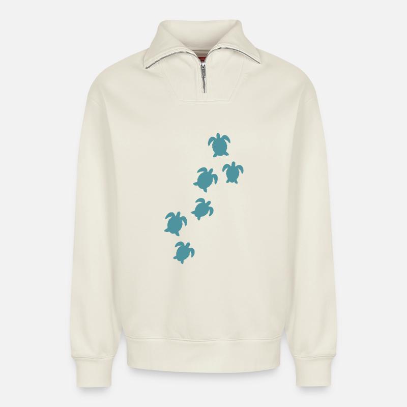 Sea turtle - Relaxed Unisex Organic Half Zip Sweatshirt – by SPREAD - off white
