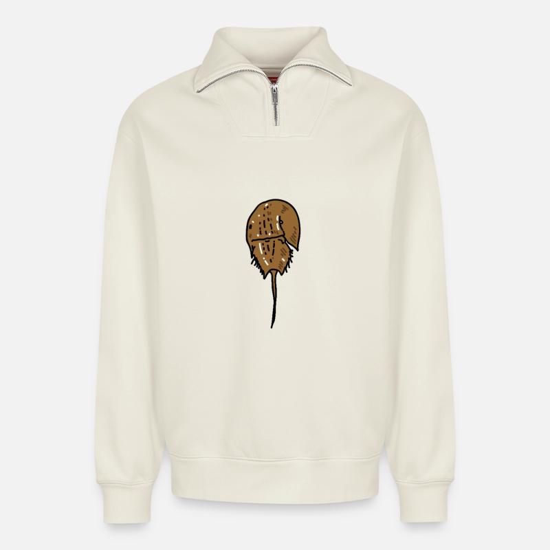 Ancienne limule - Sweat unisexe décontracté en coton biologique à demi-zip – de SPREAD - blanc cassé