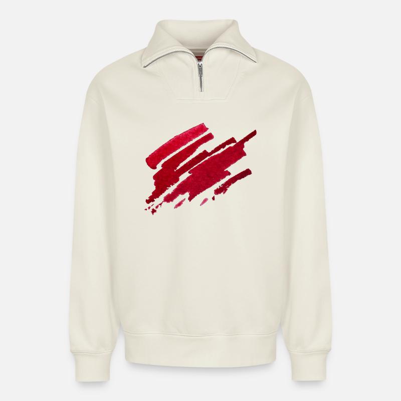 Farbe - Rot - Abstrakt - Relaxed Unisex Organic Half Zip Sweatshirt – von SPREAD - Naturweiß