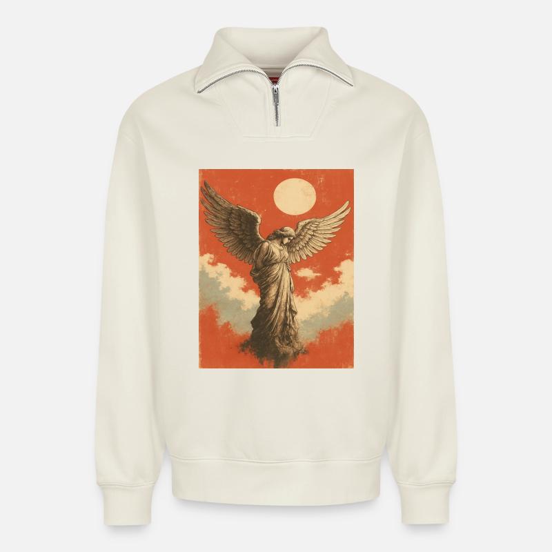 Engel mit Mond - Relaxed Unisex Organic Half Zip Sweatshirt – von SPREAD - Naturweiß