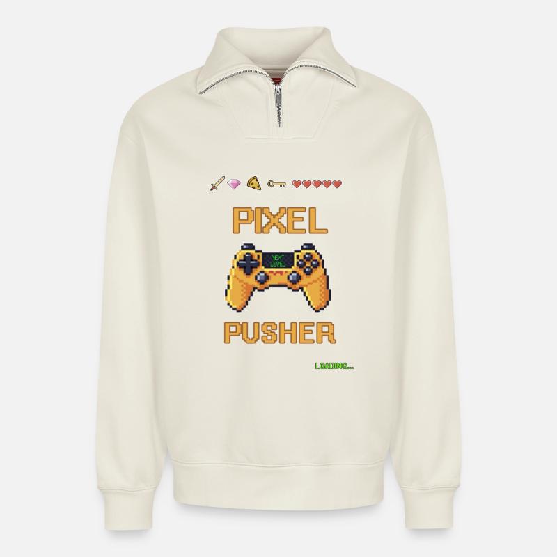 Gaming - Relaxed Unisex Organic Half Zip Sweatshirt – von SPREAD - Naturweiß