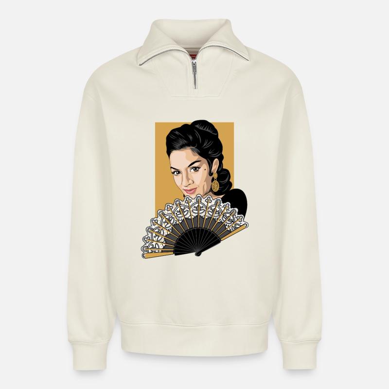 LOLA Fan - Relaxed Unisex Organic Half Zip Sweatshirt – by SPREAD - off white