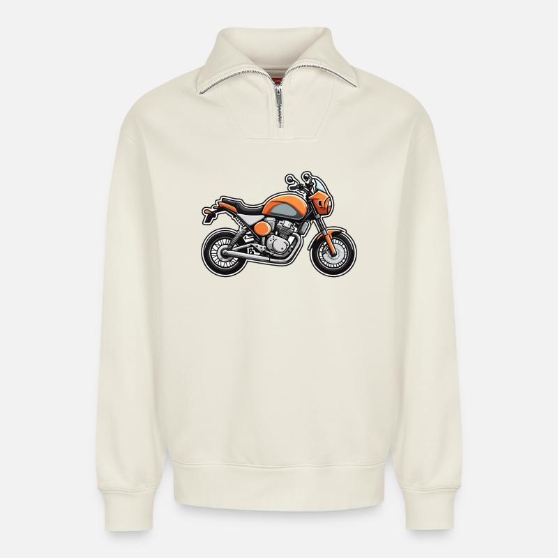 Orange Cruiser Motorradkunst - Relaxed Unisex Organic Half Zip Sweatshirt – von SPREAD - Naturweiß