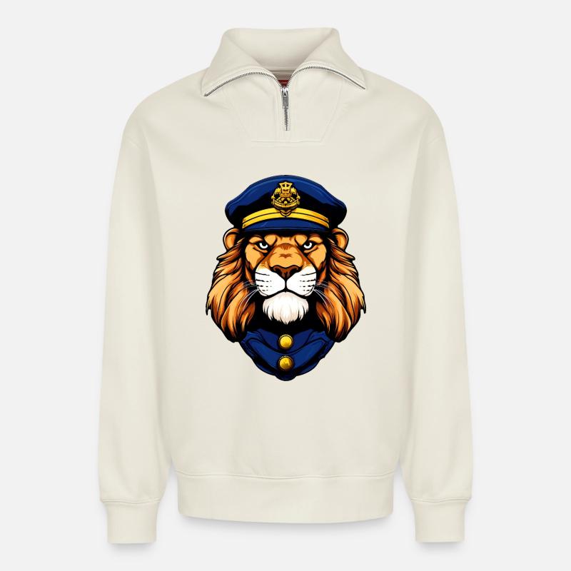 Polizei Löwe - Relaxed Unisex Organic Half Zip Sweatshirt – von SPREAD - Naturweiß