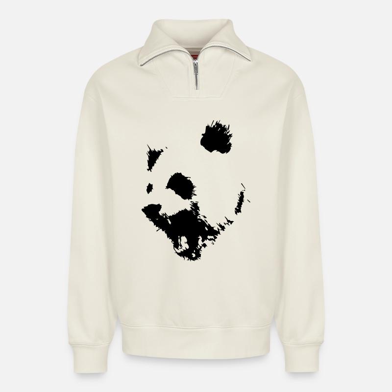 Panda - Sweat unisexe décontracté en coton biologique à demi-zip – de SPREAD - blanc cassé
