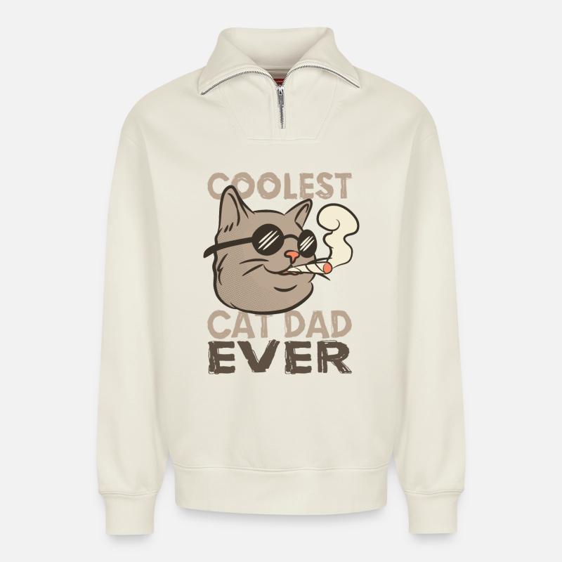 Chat Papa - Sweat unisexe décontracté en coton biologique à demi-zip – de SPREAD - blanc cassé