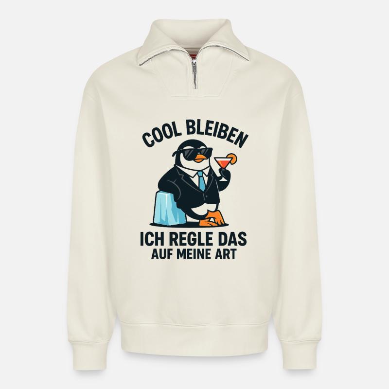 Penguin Cocktail Anzug - Relaxed Unisex Organic Half Zip Sweatshirt – von SPREAD - Naturweiß