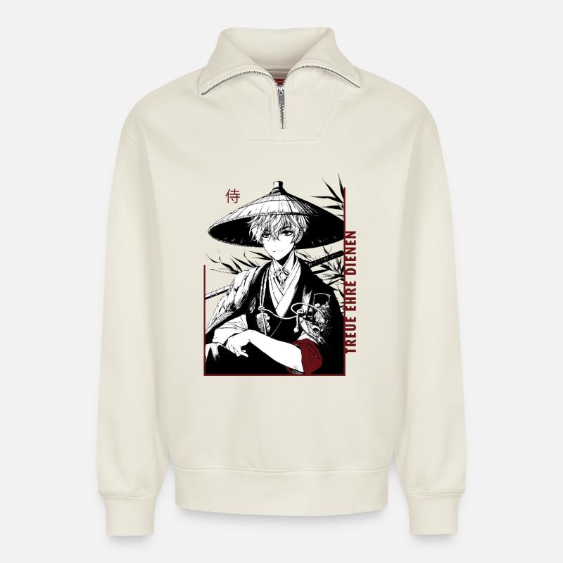 Samurai - Relaxed Unisex Organic Half Zip Sweatshirt – von SPREAD - Naturweiß