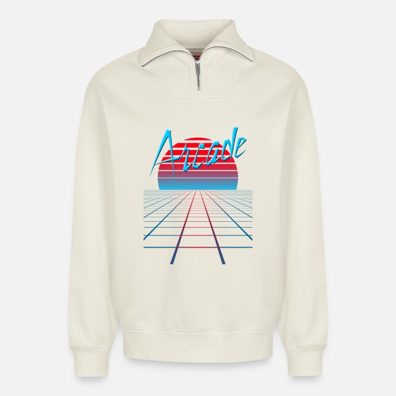 NERDY forever - Arcade - Relaxed Unisex Organic Half Zip Sweatshirt – von SPREAD - Naturweiß