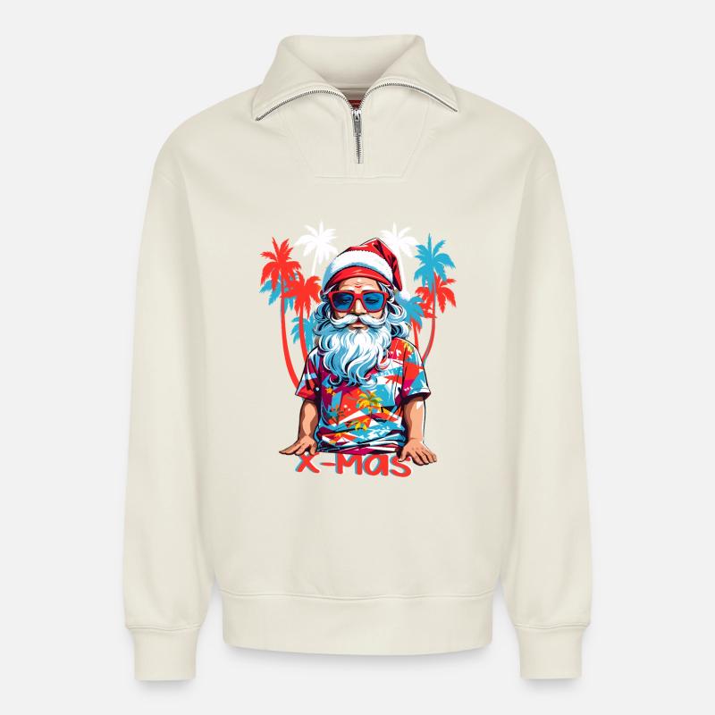 Coole Weihnachtsmann - Relaxed Unisex Organic Half Zip Sweatshirt – von SPREAD - Naturweiß