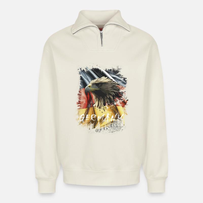 Germany Eagle Eagle Head Gift - Relaxed Unisex Organic Half Zip Sweatshirt – by SPREAD - off white