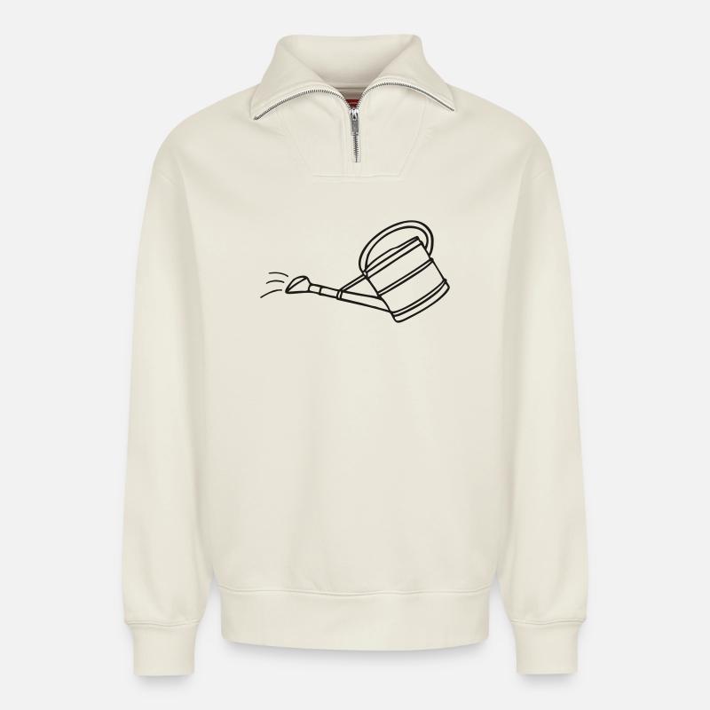 Watering Can - Relaxed Unisex Organic Half Zip Sweatshirt – by SPREAD - off white