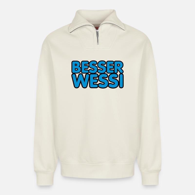 Besser Wessi - Relaxed Unisex Organic Half Zip Sweatshirt – von SPREAD - Naturweiß