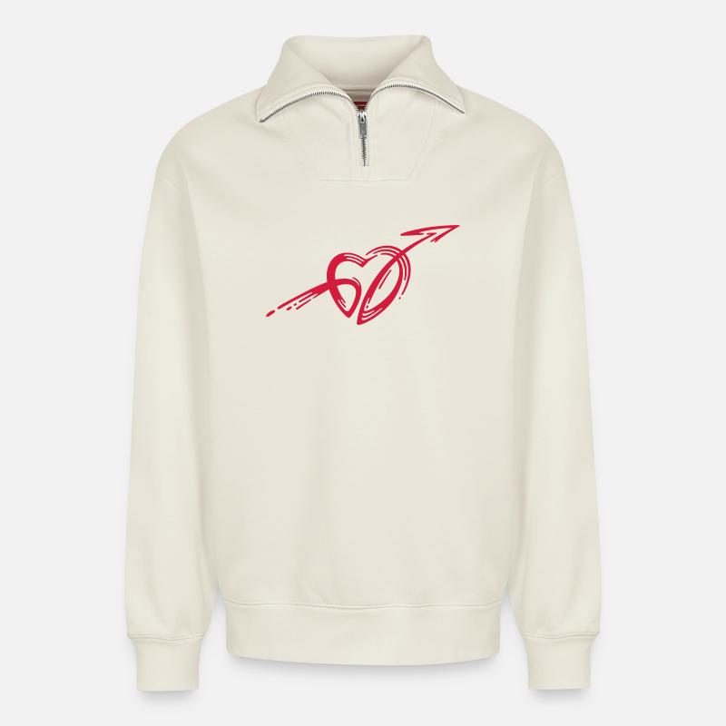 Herz Pfeil - Relaxed Unisex Organic Half Zip Sweatshirt – von SPREAD - Naturweiß
