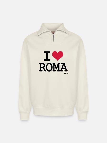 i love roma by wam - Relaxed Unisex Organic Half Zip Sweatshirt – by SPREAD - off white