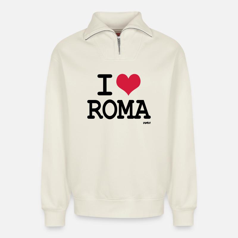 j'aime roma par wam - Sweat unisexe décontracté en coton biologique à demi-zip – de SPREAD - blanc cassé