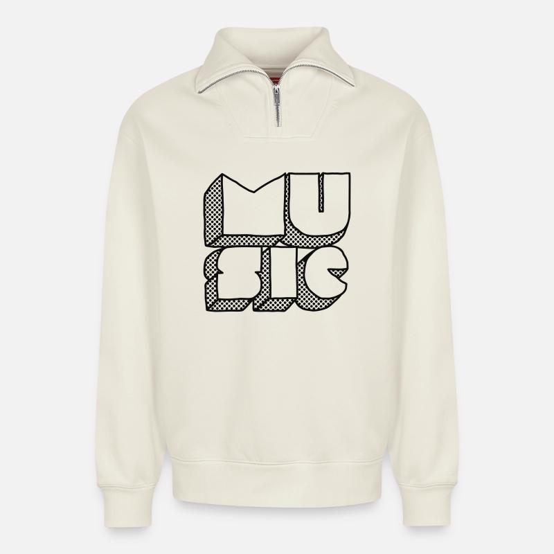Don't Stop The Music - Relaxed Unisex Organic Half Zip Sweatshirt – von SPREAD - Naturweiß