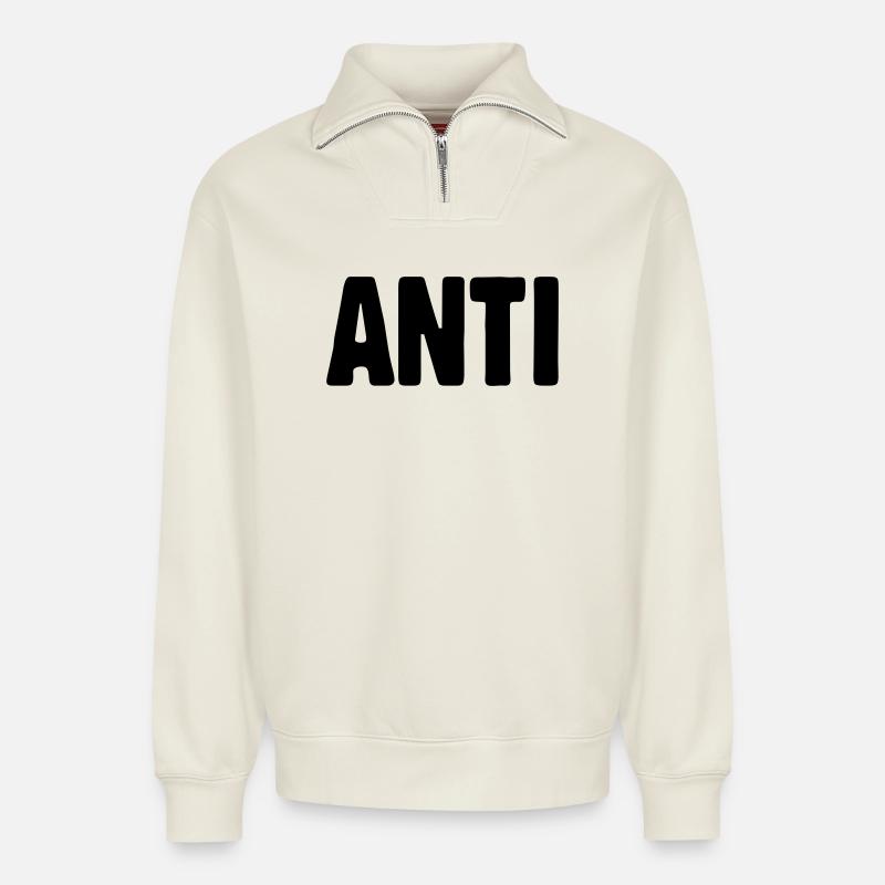 Anti - Relaxed Unisex Organic Half Zip Sweatshirt – von SPREAD - Naturweiß