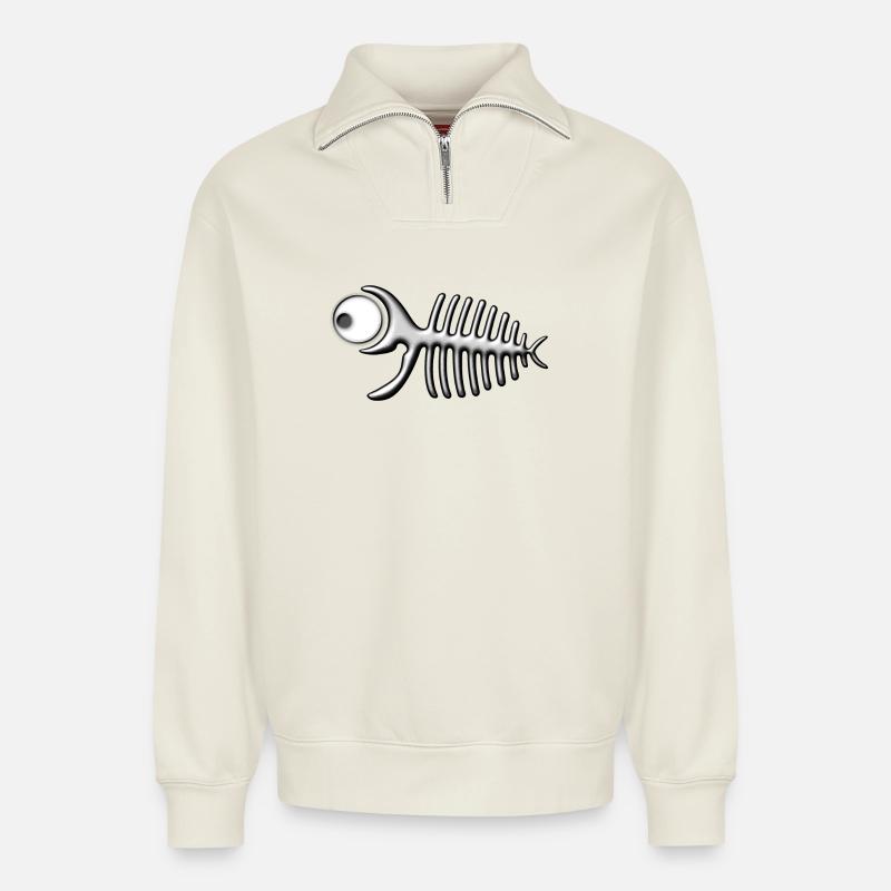 Fischgräte - Relaxed Unisex Organic Half Zip Sweatshirt – von SPREAD - Naturweiß