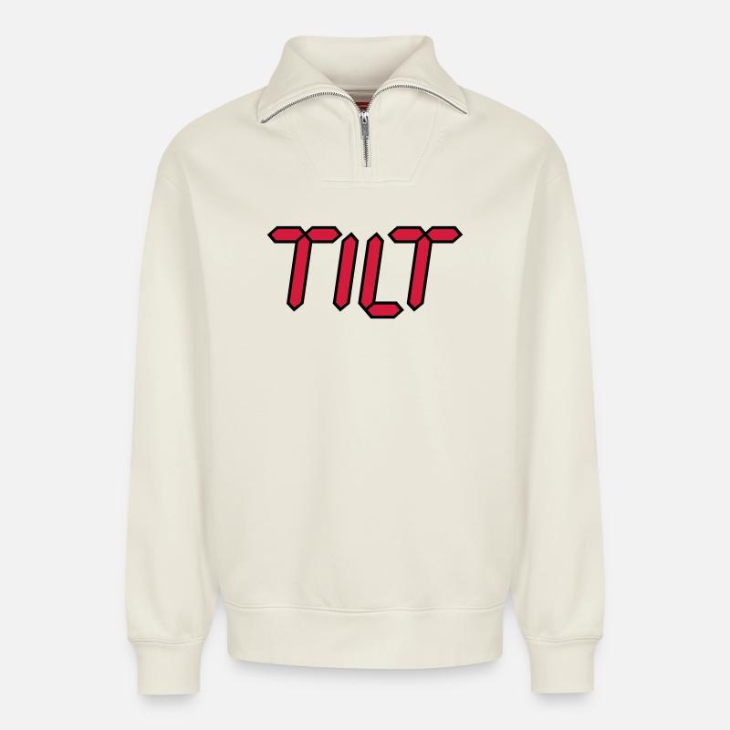 Tilt | durch drehen | durchgeknallt - Relaxed Unisex Organic Half Zip Sweatshirt – by SPREAD - off white