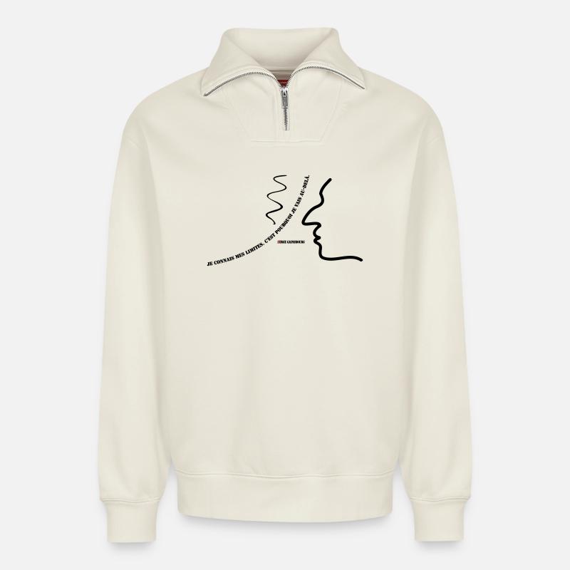 Citation de Gainsbourg - Sweat unisexe décontracté en coton biologique à demi-zip – de SPREAD - blanc cassé
