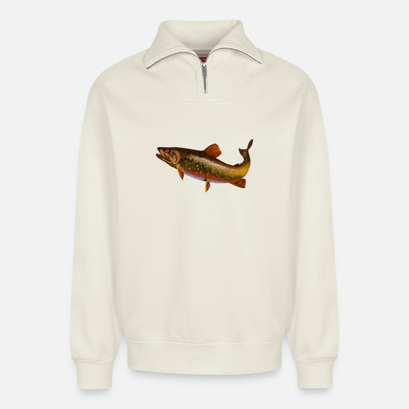 Fisch - Relaxed Unisex Organic Half Zip Sweatshirt – von SPREAD - Naturweiß