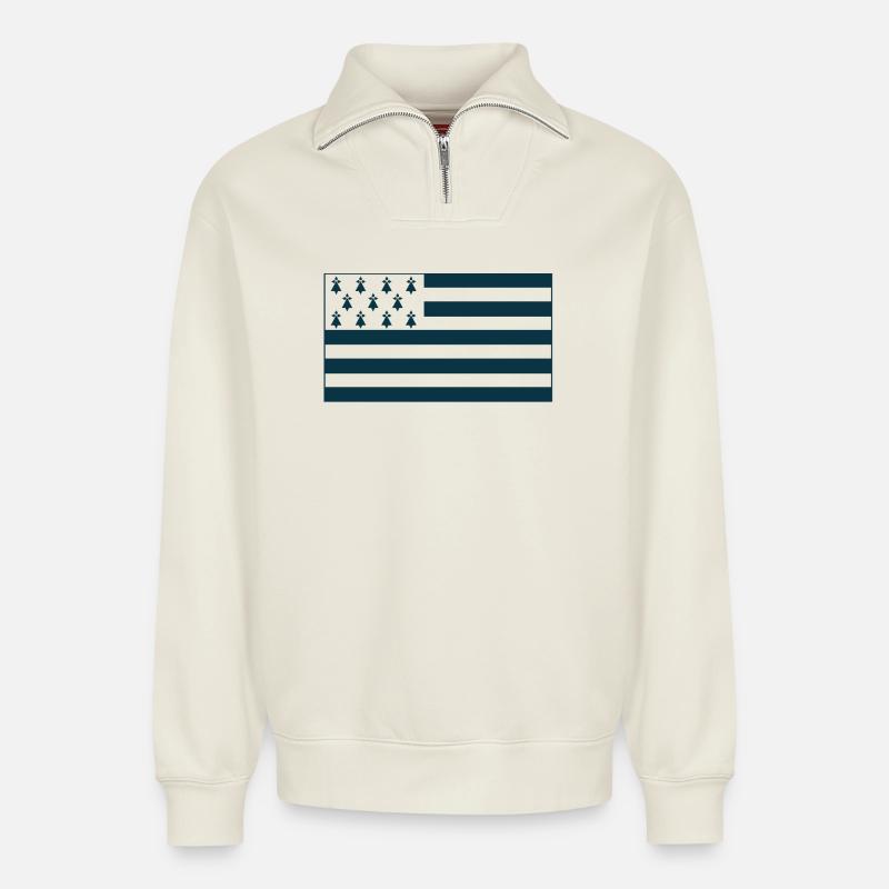 Breton! - Relaxed Unisex Organic Half Zip Sweatshirt – von SPREAD - Naturweiß