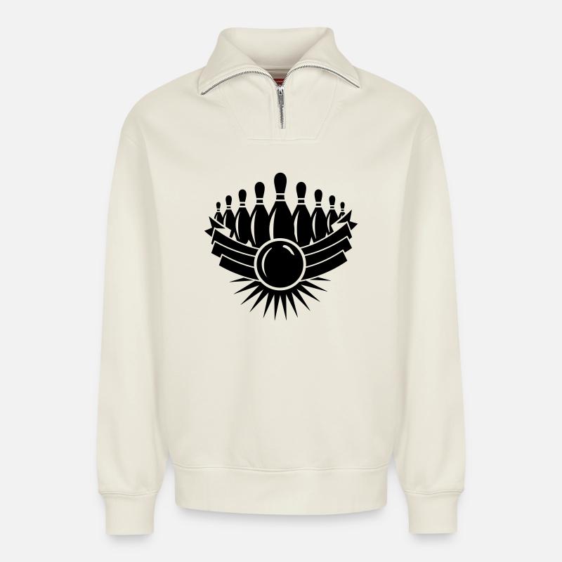 jeu de quilles - Sweat unisexe décontracté en coton biologique à demi-zip – de SPREAD - blanc cassé