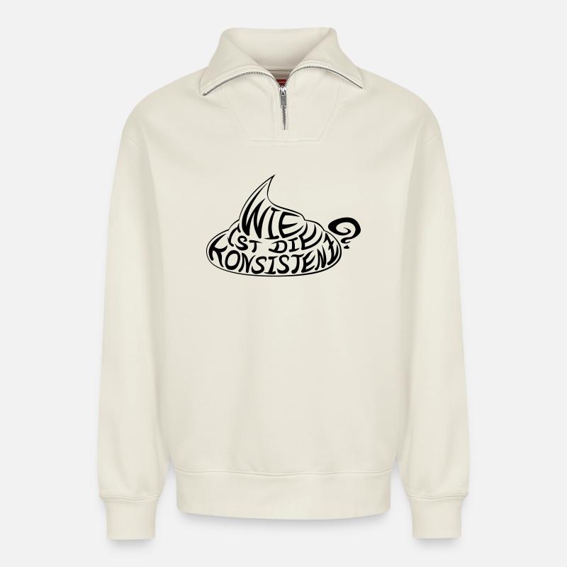 wie_ist_die_konsistenz - Relaxed Unisex Organic Half Zip Sweatshirt – von SPREAD - Naturweiß