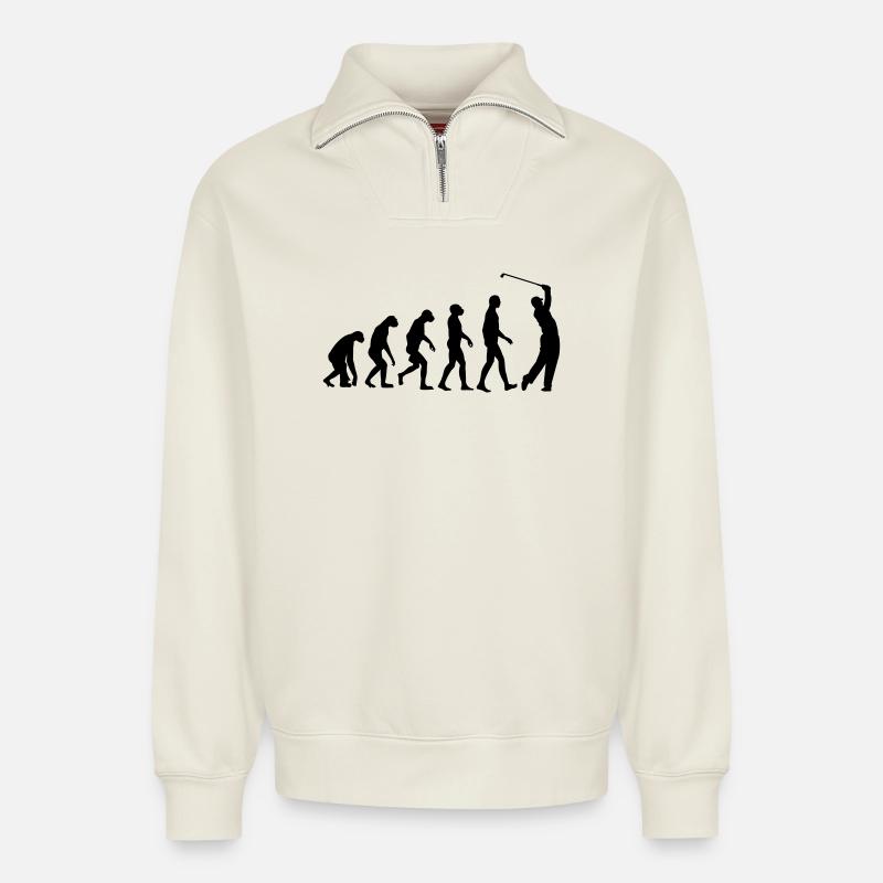 Golf Golf Evolution - Sweat unisexe décontracté en coton biologique à demi-zip – de SPREAD - blanc cassé