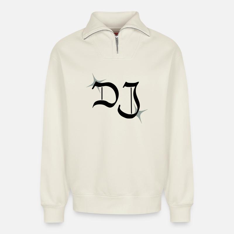 DJ Monogramm - Relaxed Unisex Organic Half Zip Sweatshirt – von SPREAD - Naturweiß