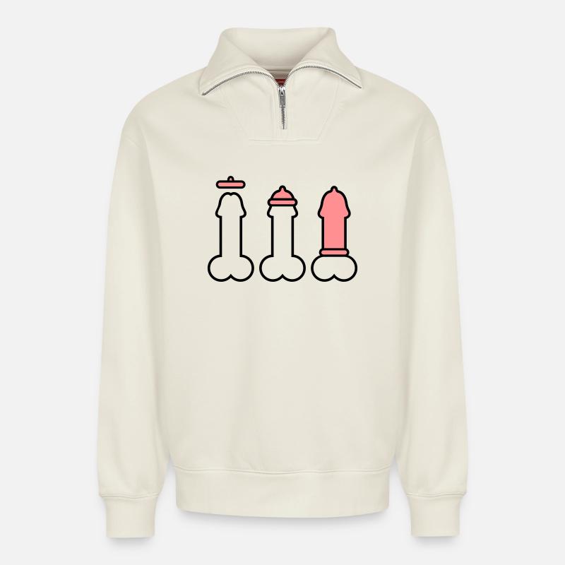 Condom 2 clr - Relaxed Unisex Organic Half Zip Sweatshirt – von SPREAD - Naturweiß
