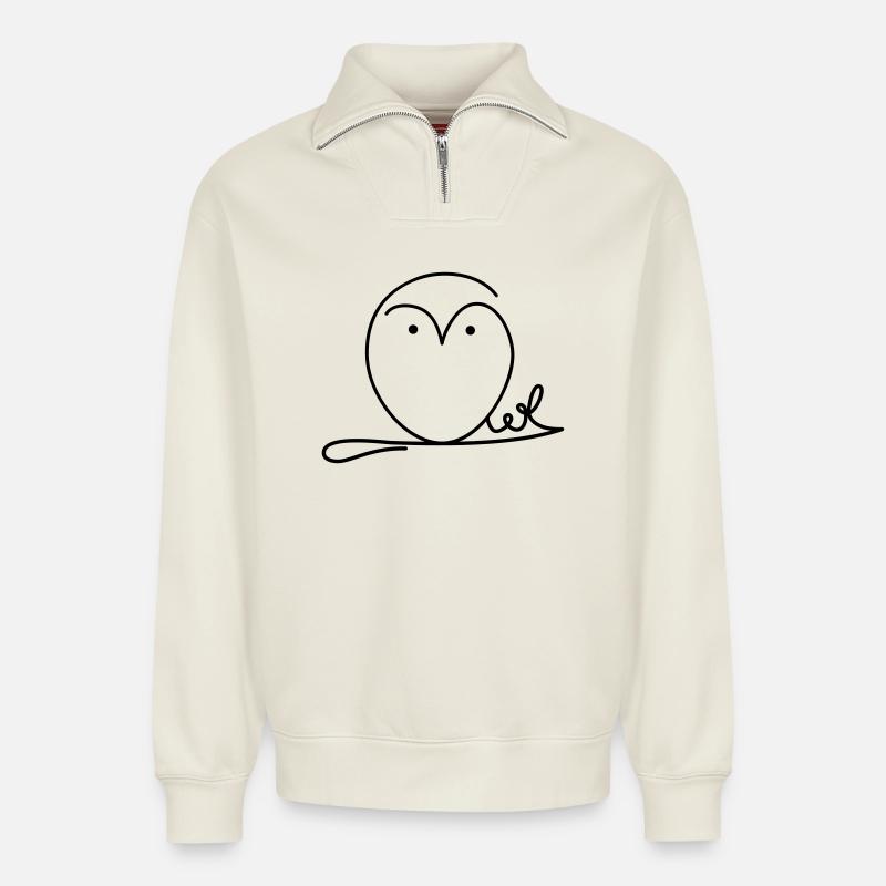 Eule Signatur - Relaxed Unisex Organic Half Zip Sweatshirt – von SPREAD - Naturweiß