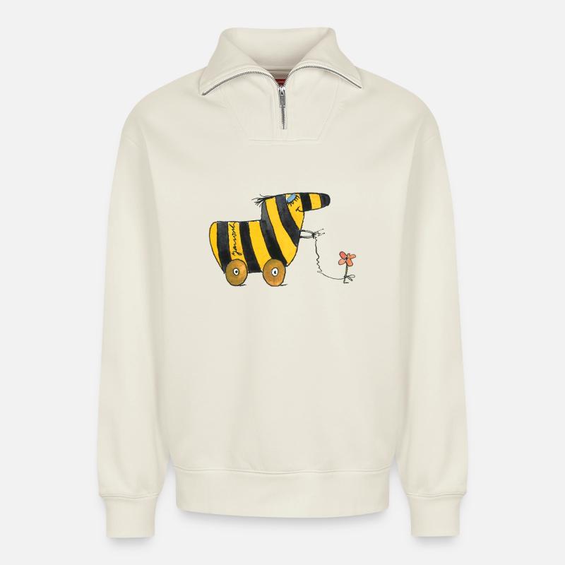 Janosch Tigerente Mit Blume - Relaxed Unisex Organic Half Zip Sweatshirt – von SPREAD - Naturweiß