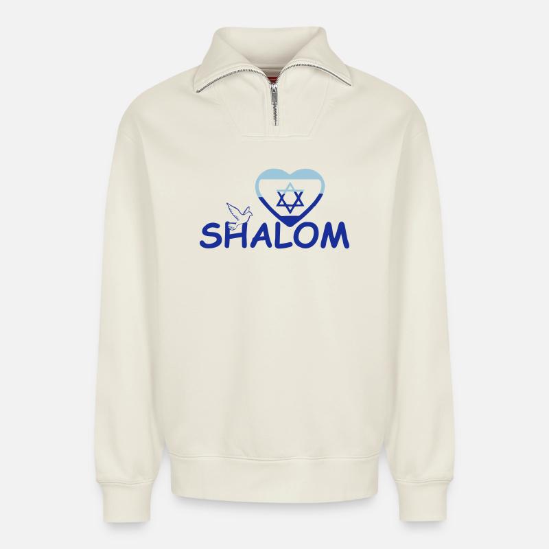 Shalom Geschenk - Relaxed Unisex Organic Half Zip Sweatshirt – von SPREAD - Naturweiß