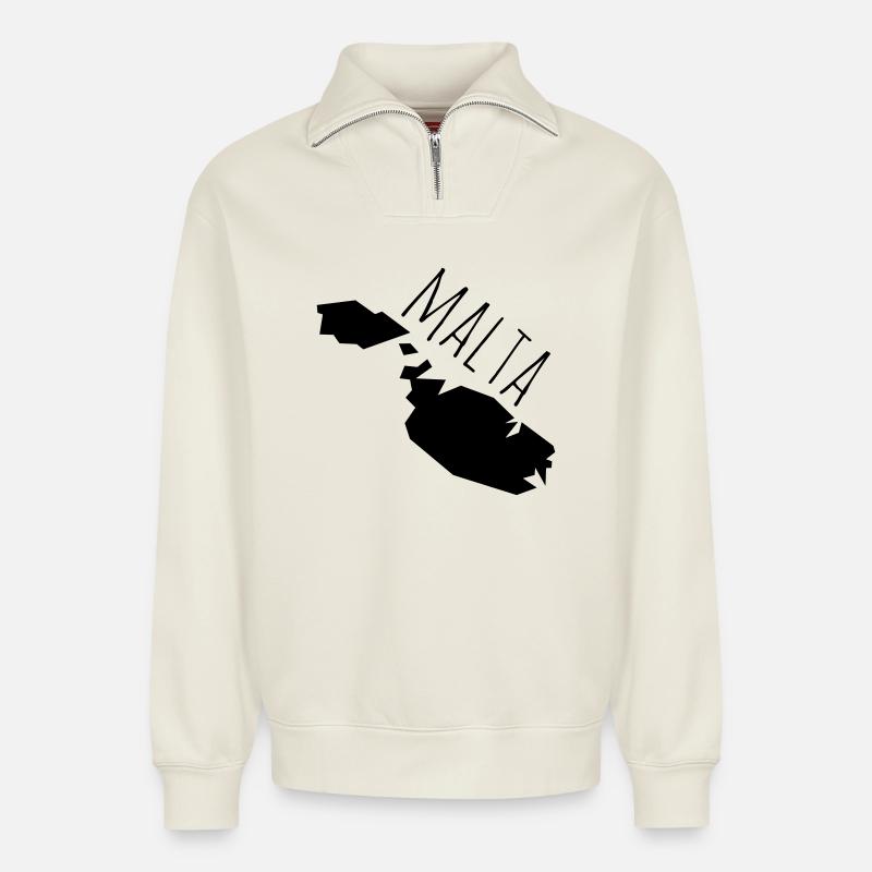 malta - Relaxed Unisex Organic Half Zip Sweatshirt – by SPREAD - off white