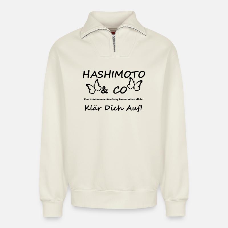 Hashimoto & Co Geschenk - Relaxed Unisex Organic Half Zip Sweatshirt – von SPREAD - Naturweiß