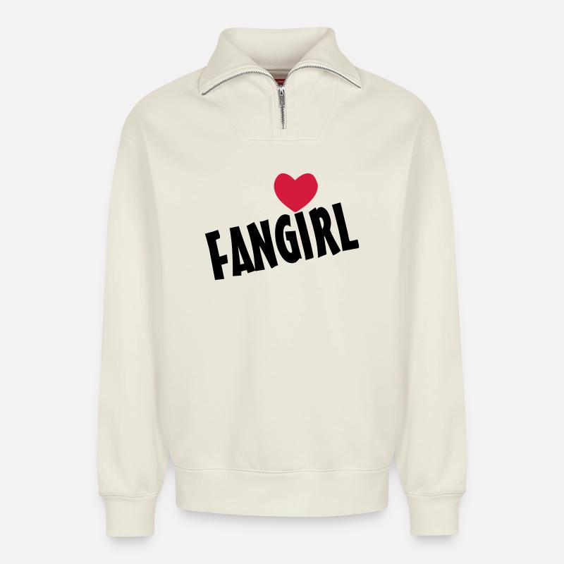 Fangirl Cadeau - Sweat unisexe décontracté en coton biologique à demi-zip – de SPREAD - blanc cassé