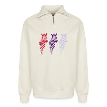 Three Zebras (b) - Relaxed Unisex Organic Half Zip Sweatshirt – von SPREAD - Naturweiß - Vorne