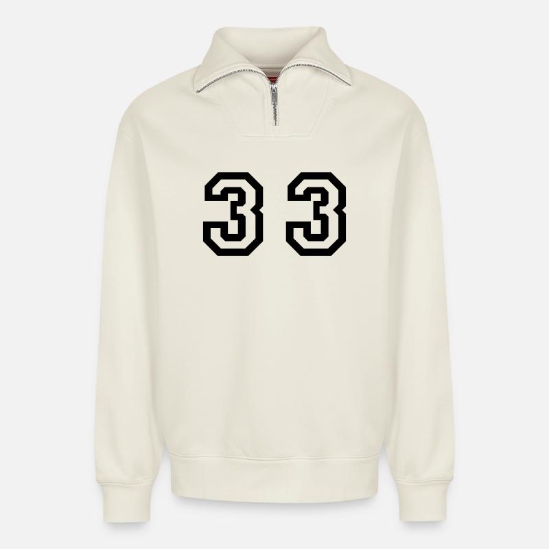 Number - 33 - Thirty Three - Relaxed Unisex Organic Half Zip Sweatshirt – von SPREAD - Naturweiß