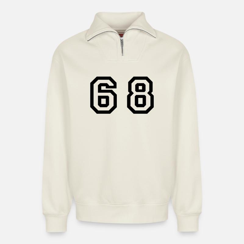 Number - 68 - Sixty Eight - Relaxed Unisex Organic Half Zip Sweatshirt – von SPREAD - Naturweiß