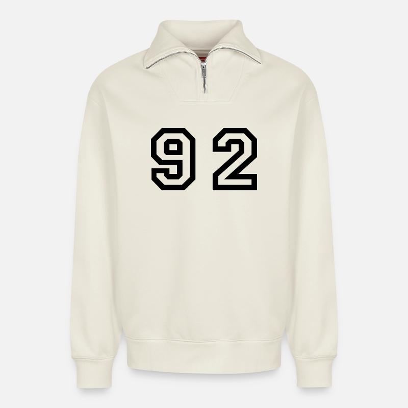 Number - 92 - Ninety Two - Relaxed Unisex Organic Half Zip Sweatshirt – by SPREAD - off white