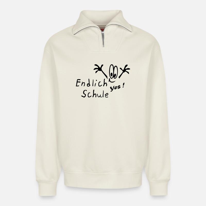 Schule - Relaxed Unisex Organic Half Zip Sweatshirt – by SPREAD - off white