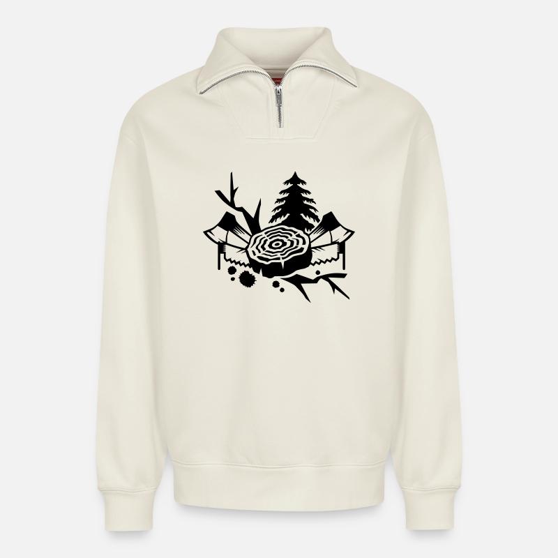 Tools for lumberjacks - Relaxed Unisex Organic Half Zip Sweatshirt – by SPREAD - off white