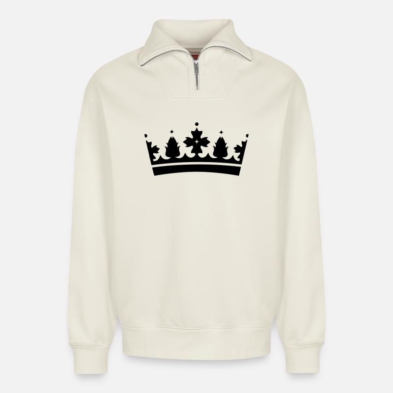 La couronne - Sweat unisexe décontracté en coton biologique à demi-zip – de SPREAD - blanc cassé