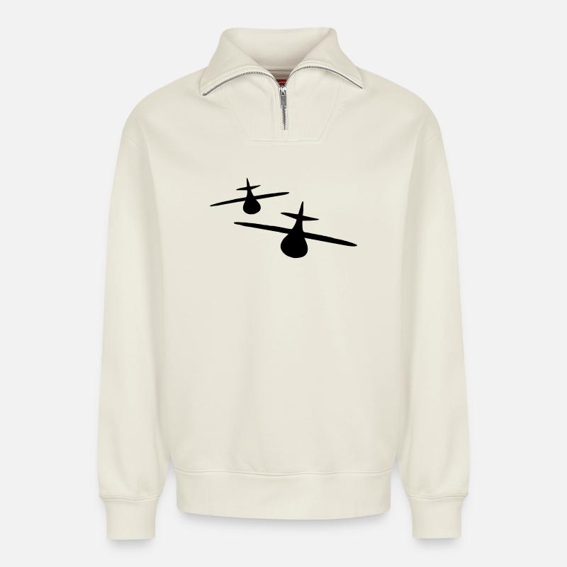 Zwei Flugzeuge - Relaxed Unisex Organic Half Zip Sweatshirt – von SPREAD - Naturweiß