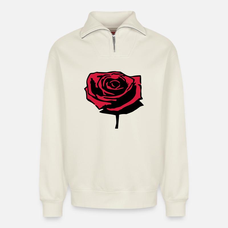 Rose - Relaxed Unisex Organic Half Zip Sweatshirt – von SPREAD - Naturweiß