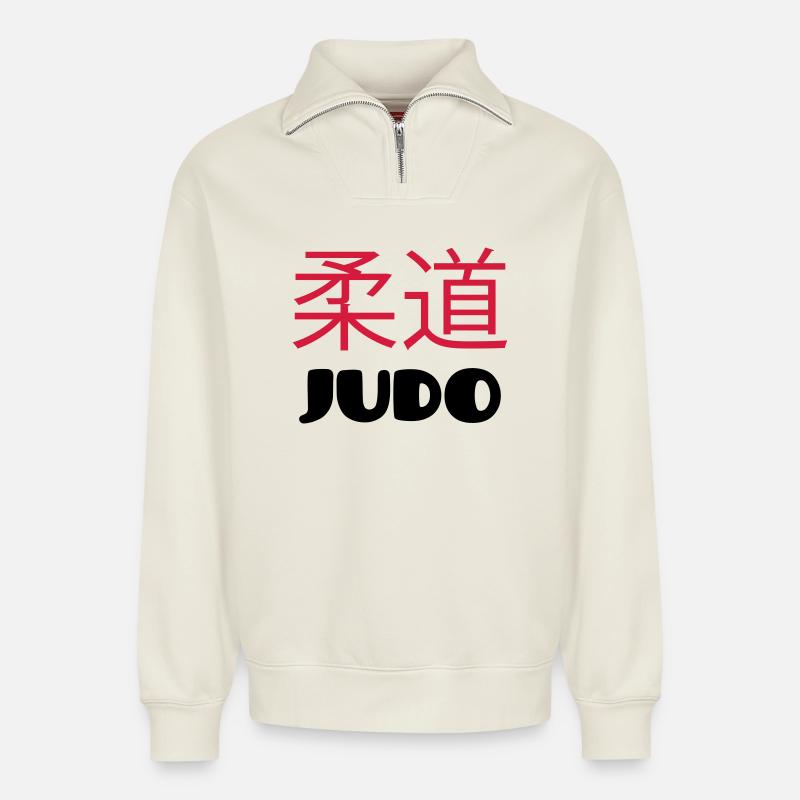 Judo (V) - Relaxed Unisex Organic Half Zip Sweatshirt – von SPREAD - Naturweiß