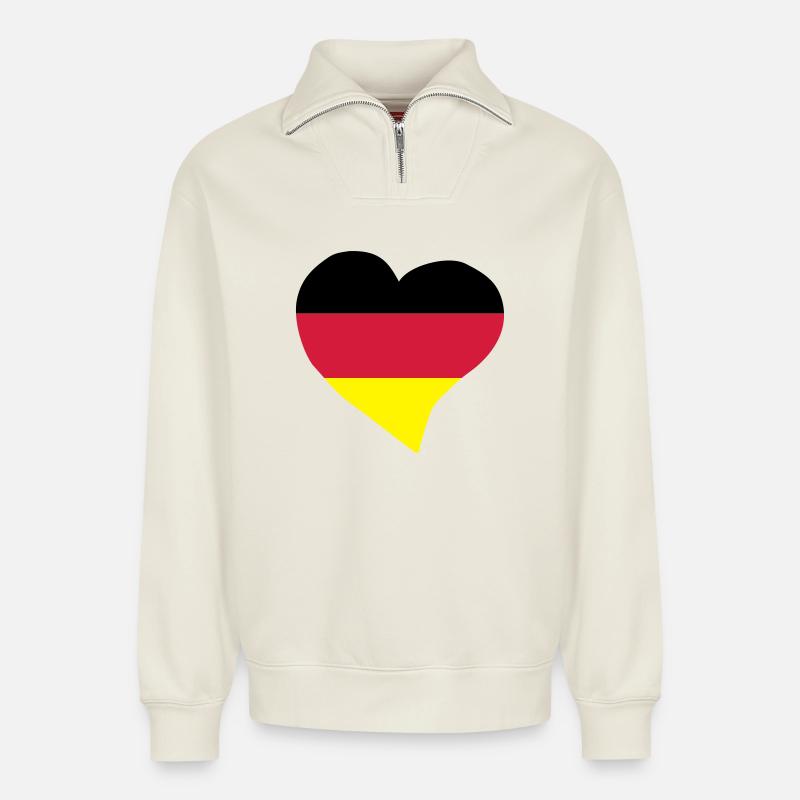 Deutsch Herz - Relaxed Unisex Organic Half Zip Sweatshirt – von SPREAD - Naturweiß