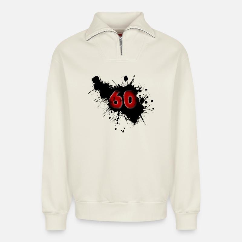 60e anniversaire - Sweat unisexe décontracté en coton biologique à demi-zip – de SPREAD - blanc cassé
